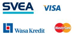 Betalningsalternativ: Svea, Visa, Wasa Kredit och Mastercard.
