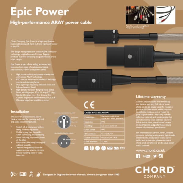 Chord Epic Power Nätkablar Terminerade